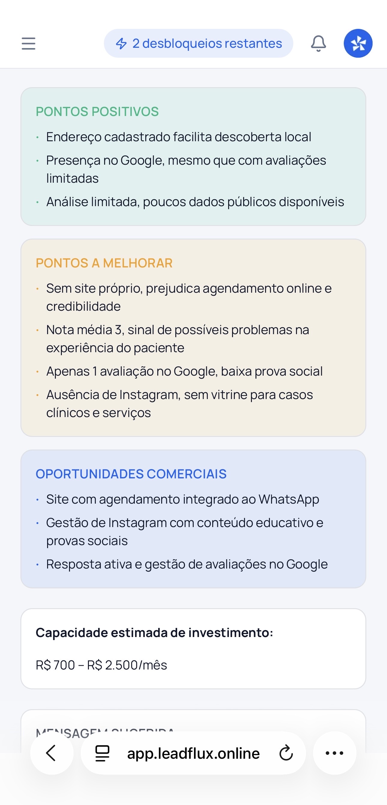 Análise comercial completa do lead