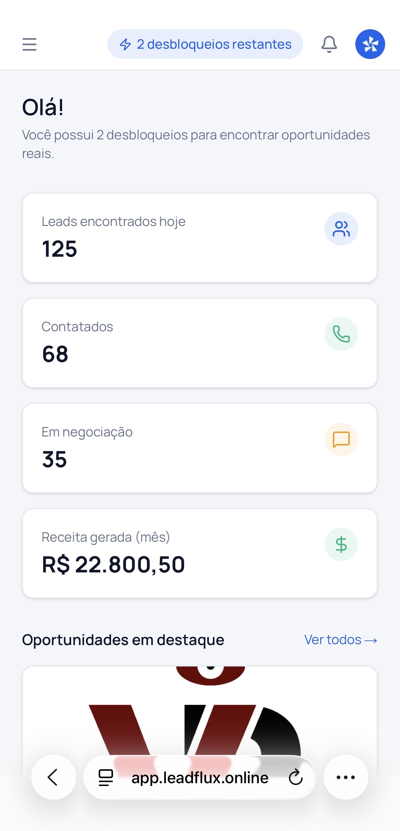 Dashboard da LeadFlux