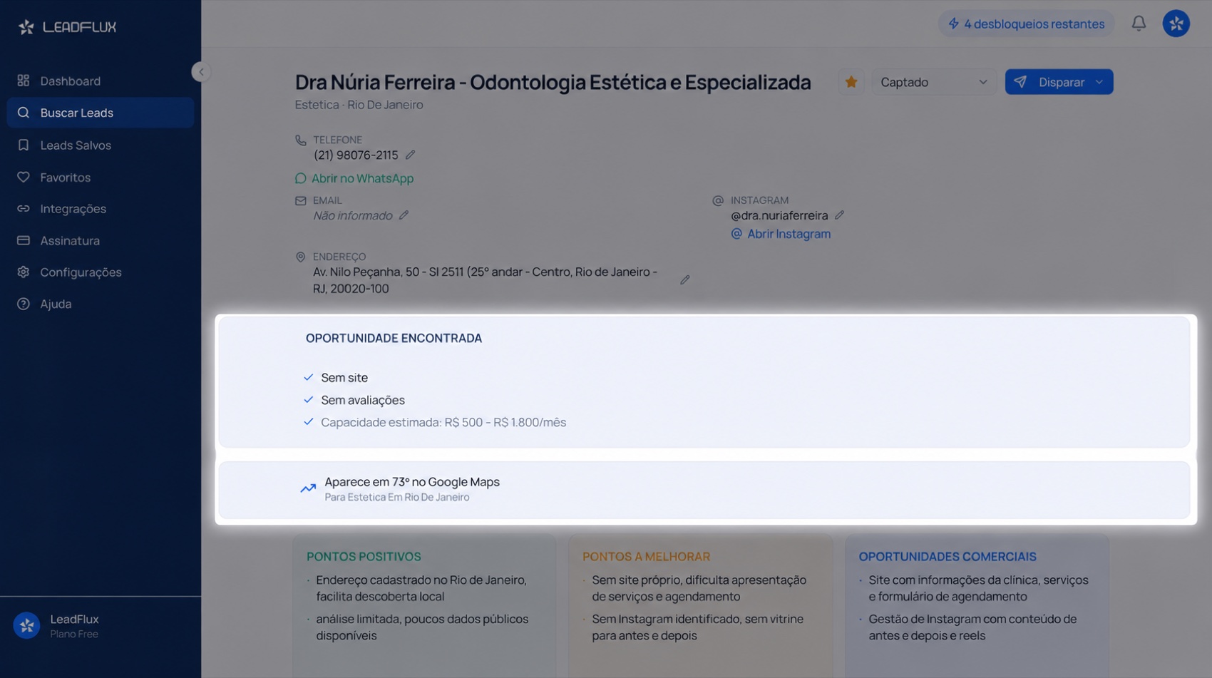 Diagnóstico do lead na LeadFlux
