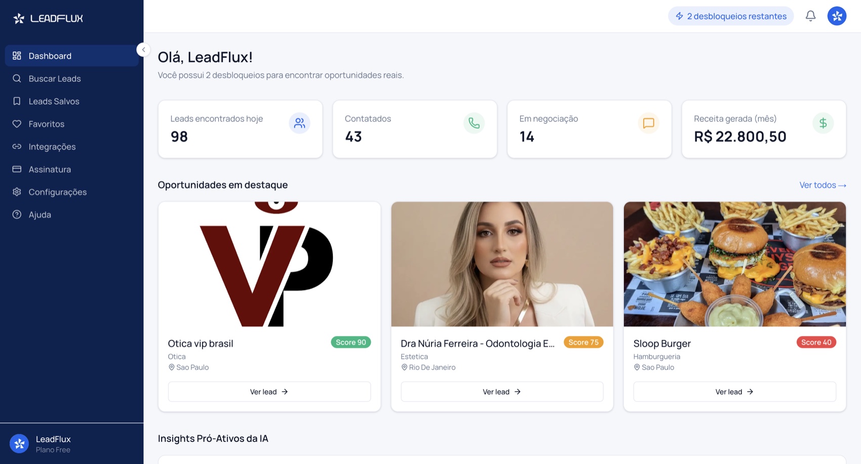Dashboard da LeadFlux